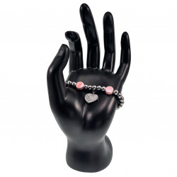 Kralen Armband Dames Gepolijst RVS - Roze Armband met Hart Hanger