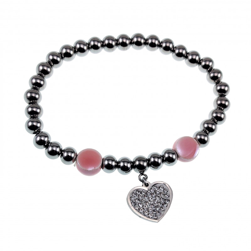Kralen Armband Dames Gepolijst RVS - Roze Armband met Hart Hanger Kralen Armband Dames Gepolijst RVS - Roze Armband met Hart Hanger