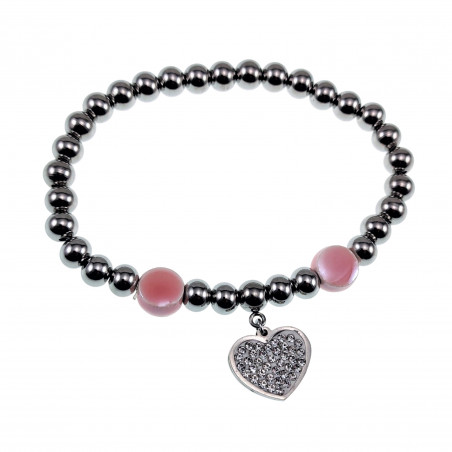 Kralen Armband Dames Gepolijst RVS - Roze Armband met Hart Hanger