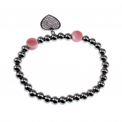 Kralen Armband Dames Gepolijst RVS - Roze Armband met Hart Hanger