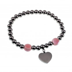Kralen Armband Dames Gepolijst RVS - Roze Armband met Hart Hanger