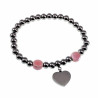 Kralen Armband Dames Gepolijst RVS - Roze Armband met Hart Hanger