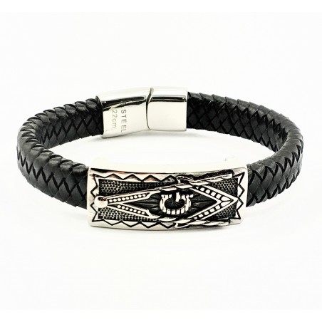 SP Fashion Jewelry - Heren Leren Armband - RVS Vrijmetselaars-Hanger