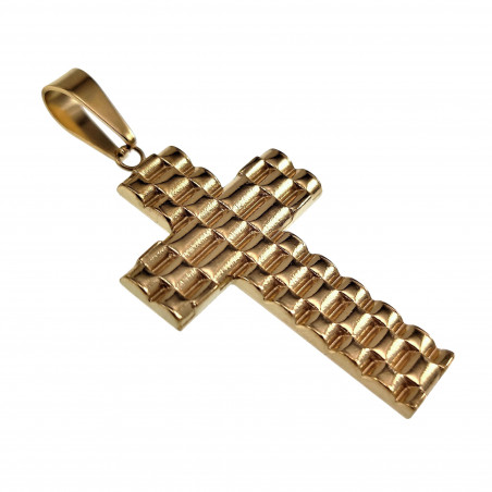 Kruis Hanger Heren - Verguld RVS - Kruishanger met Horlogebanddetail