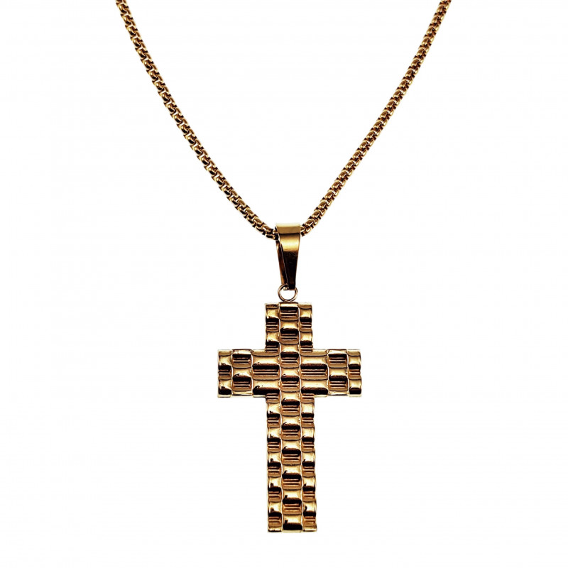 60cm Jasseron-ketting + met Kruis met Horlogebanddetail Verguld RVS