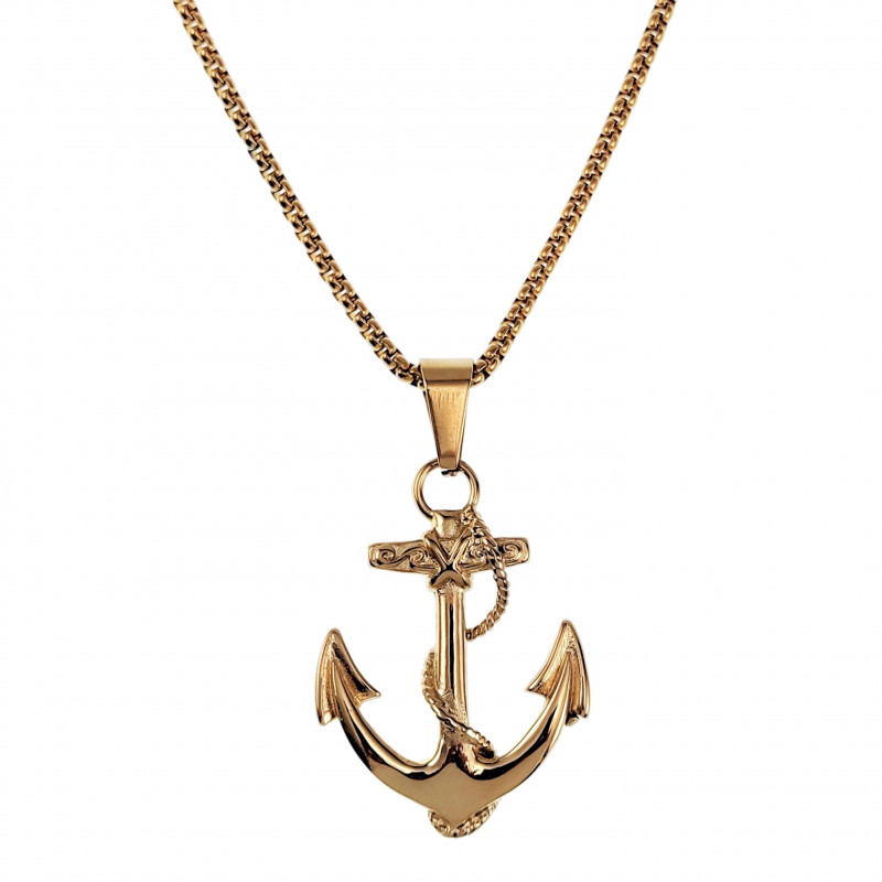 60cm Jasseron Ketting + Anker Hanger Heren - Verguld RVS Nautische Set 60cm Jasseron Ketting + Anker Hanger Heren - Verguld RVS Nautische Set