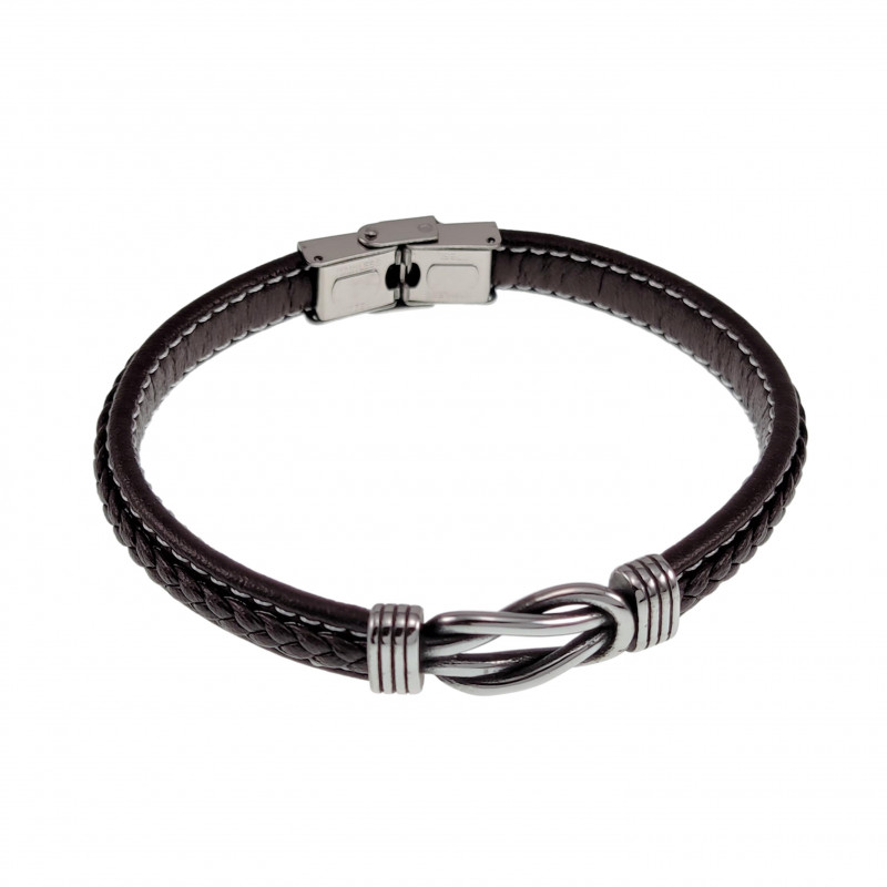 Armband Heren Donkerbruin Leren - RVS Symbool Oneindigheid Armband Heren Donkerbruin Leren - RVS Symbool Oneindigheid