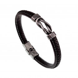 Armband Heren Donkerbruin Leren - RVS Symbool Oneindigheid