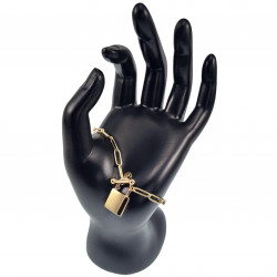 Dames - RVS 14K Goud Plated - Paperclipschakels Armband met Hangslot