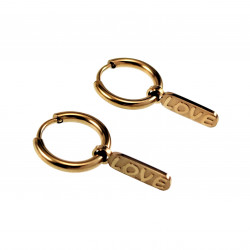 Ø14mm x 2mm Oorringen Unisex -  Love-Design - RVS Gold Plated - Oorbellen met Staafhanger