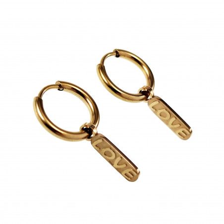 Oorringen Unisex RVS 14K Goud Plated - Oorbellen met Love Staafhanger