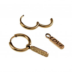Ø14mm x 2mm Oorringen Unisex -  Love-Design - RVS Gold Plated - Oorbellen met Staafhanger