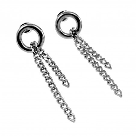 Lange Oorbellen  met Cubaanse Schakelsketting Dames RVS 14K Witgoud