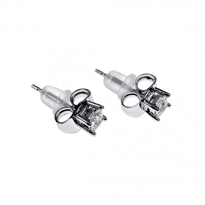 4mm Oorknoppen - Gerhodineerd - Vierkante Oorbellen met Zirkoniasteen 4mm Oorknoppen - Gerhodineerd - Vierkante Oorbellen met Zirkoniasteen