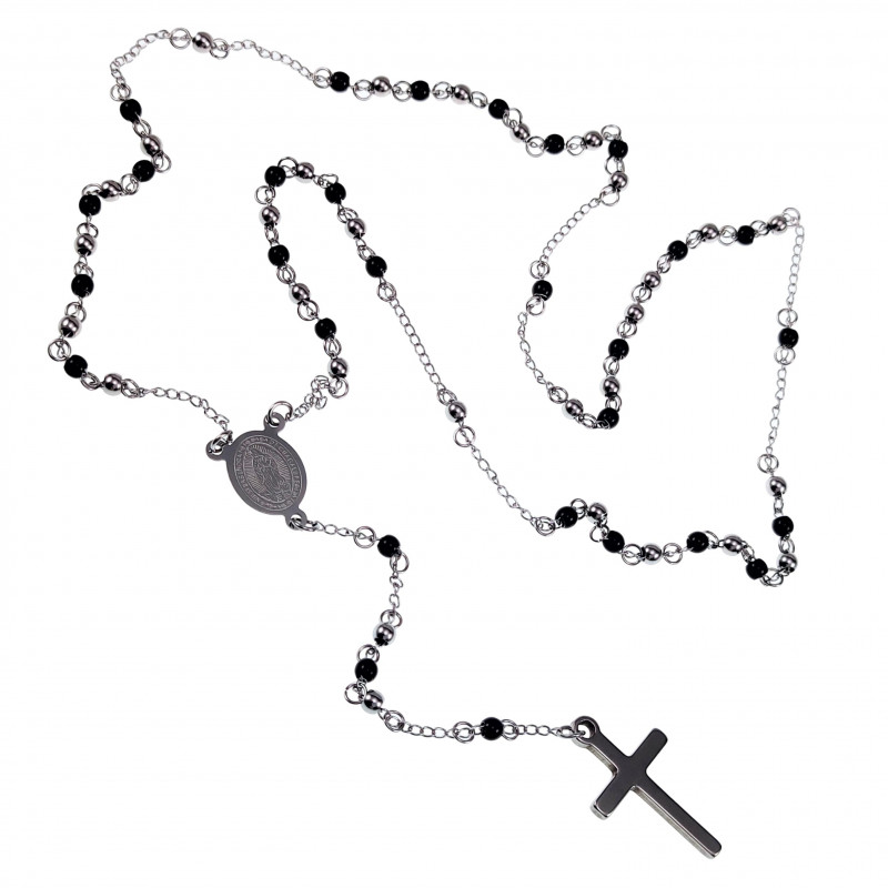 4mm Rozenkrans Ketting Unisex - Zwarte PVD-coating-Zilverkleur RVS 4mm Rozenkrans Ketting Unisex - Zwarte PVD-coating-Zilverkleur RVS