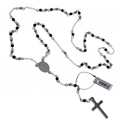 4mm Rozenkrans Ketting Unisex - Zwarte PVD-coating-Zilverkleur RVS