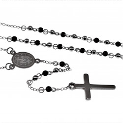 4mm Rozenkrans Ketting Unisex - Zwarte PVD-coating-Zilverkleur RVS