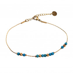 Armband Dames - Natuurlijke Turquoise Kralen - RVS Gold Plated - Verstelbaar