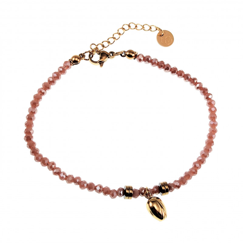 Armband Dames - Mauve Roze Gefacetteerde Kristalkralen - RVS Gold Plated - Verstelbaar