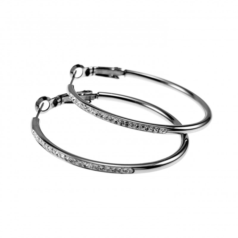 ∅40mm x 2,5mm Oorringen Dames - Gepolijst RVS - Oorbellen mes strass ∅40mm x 2,5mm Oorringen Dames - Gepolijst RVS - Oorbellen mes strass