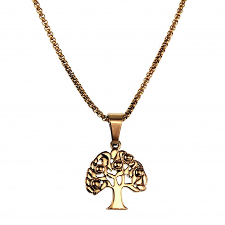 60cm x 3mm Jasseron Ketting + Levensboom Hanger Unisex - Verguld RVS