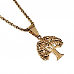 60cm x 3mm Jasseron Ketting + Levensboom Hanger Unisex - Verguld RVS