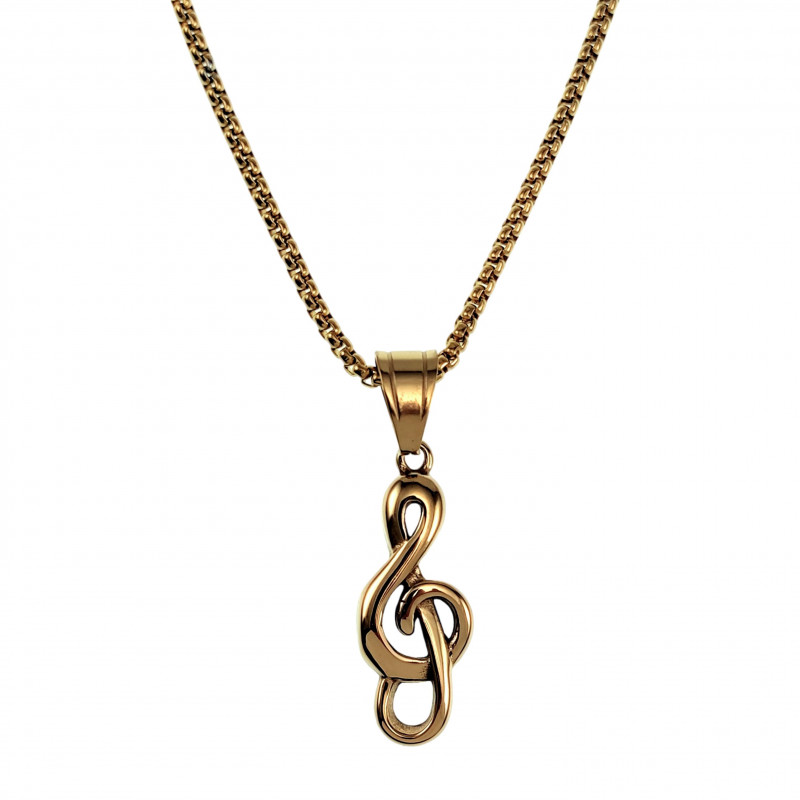 60cm x 3mm Jasseron Ketting + Muzieknoothanger Unisex - Verguld RVS -  Symbolische Ketting met Muzieknoothanger Dames - Heren