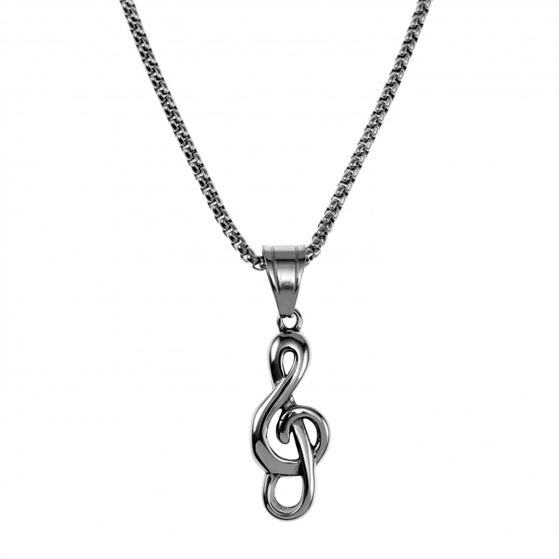 60cm x 3mm Jasseron Ketting + Muzieknoot Hanger Unisex - Gepolijst RVS 60cm x 3mm Jasseron Ketting + Muzieknoot Hanger Unisex - Gepolijst RVS