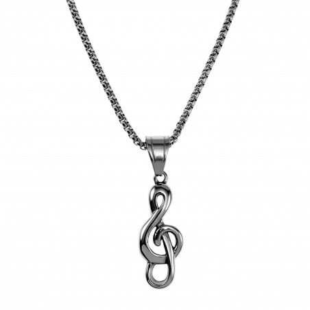 60cm x 3mm Jasseron Ketting + Muzieknoot Hanger Unisex - Gepolijst RVS
