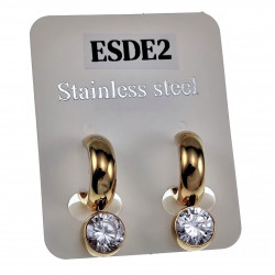 ∅15mm 5mm Oorringen met Afneembaar Hanger-Zirkoonsteen Verguld RVS