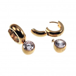 ∅15mm x 5mm Oorringen Dames - Verguld RVS - Oorbellen met Afneembaar Hanger van Zirkoonsteen