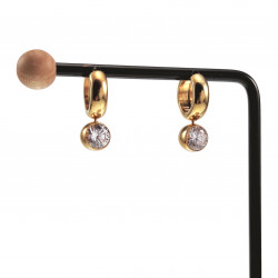 ∅15mm 5mm Oorringen met Afneembaar Hanger-Zirkoonsteen Verguld RVS