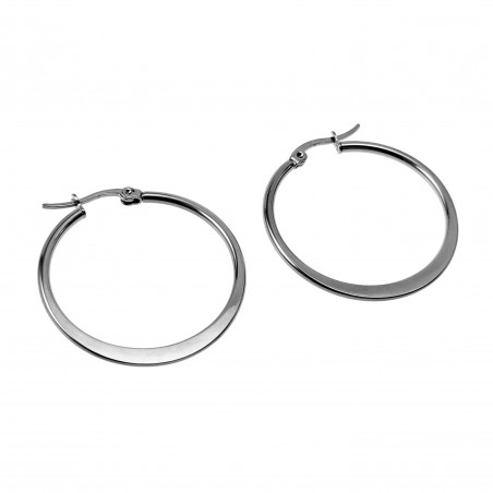 ∅35mm Oorbellen Dames - Platte-Design - Gepolijst RVS - Oorringen