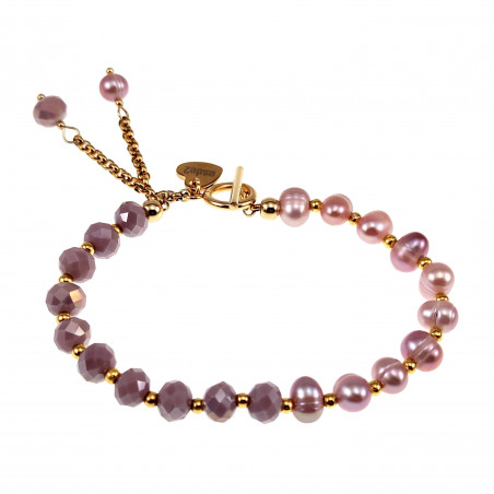Dames Armband met Paarse Kristal en Zoetwaterparels - Verguld RVS
