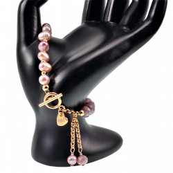 Dames Armband met Paarse Kristal en Zoetwaterparels - Verguld RVS