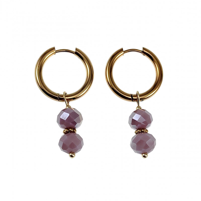 ∅18mm 2,5mm Dames Oorringen met Paarse Kristal Hanger Verguld RVS ∅18mm 2,5mm Dames Oorringen met Paarse Kristal Hanger Verguld RVS