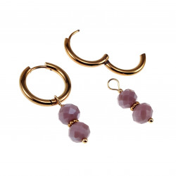 ∅18mm x 2,5mm Oorbellen Dames - Verguld RVS - Oorringen met Paarse Gefacetteerde Kristallen Hanger