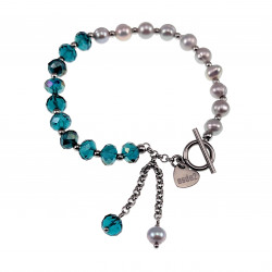 Dames Armband met Grijsblauwe Kristal en Zoetwaterparels - RVS