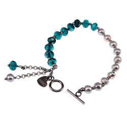 Dames Armband met Grijsblauwe Kristal en Zoetwaterparels - RVS
