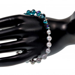 Dames Armband met Grijsblauwe Kristal en Zoetwaterparels - RVS