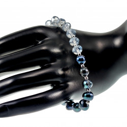 Armband met Transparante Blauwgrijze Kristal - Zoetwaterparels - RVS