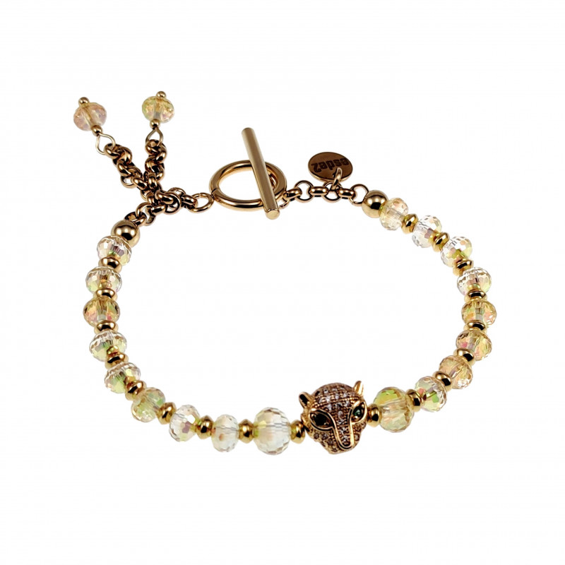 Armband met Tijgerkop - Verguld RVS Geel Kralenarmband met T-sluiting Armband met Tijgerkop - Verguld RVS Geel Kralenarmband met T-sluiting