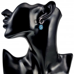 ∅14mm x 2mm Oorringen Dames - Gepolijst RVS - Turquoise Gefacetteerde Kristallen Bloem Hanger - Bungelende Oorbellen