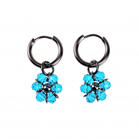∅14mm RVS Oorbellen Turquoise Gefacetteerde Kristallen Bloemhanger
