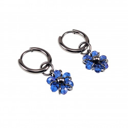 ∅14mm x 2mm Oorringen Dames - Gepolijst RVS - Lila/Blauwe Gefacetteerde Kristallen Bloem Hanger - Bungelende Oorbellen