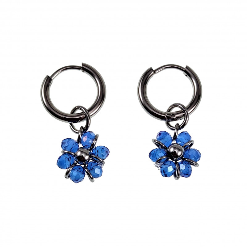 ∅14mm RVS Oorbellen Lila/Blauwe Gefacetteerde Kristallen Bloemhanger ∅14mm RVS Oorbellen Lila/Blauwe Gefacetteerde Kristallen Bloemhanger