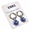 ∅14mm x 2mm Oorringen Dames - Gepolijst RVS - Lila/Blauwe Gefacetteerde Kristallen Bloem Hanger - Bungelende Oorbellen