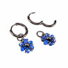 ∅14mm x 2mm Oorringen Dames - Gepolijst RVS - Lila/Blauwe Gefacetteerde Kristallen Bloem Hanger - Bungelende Oorbellen