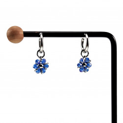 ∅14mm x 2mm Oorringen Dames - Gepolijst RVS - Lila/Blauwe Gefacetteerde Kristallen Bloem Hanger - Bungelende Oorbellen