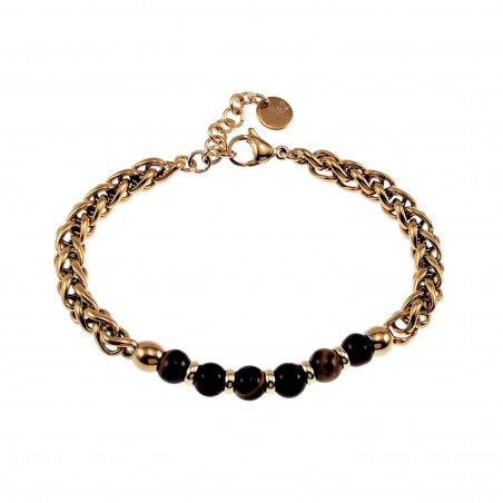 Armband Unisex Verguld RVS Visgraat Schakelarmband met Tijgeroogstenen